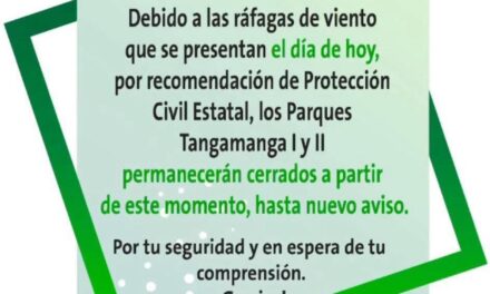 POR RÁFAGAS DE VIENTO, GOBIERNO CIERRA PARQUES TANGAMANGA